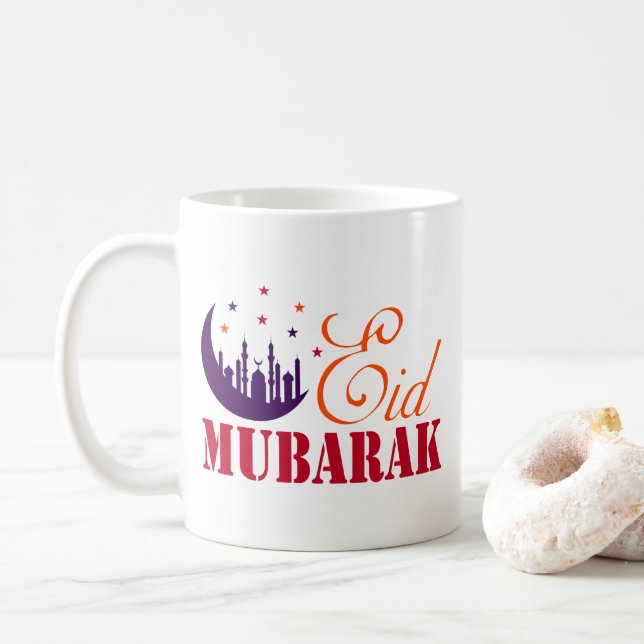 Islamische Eid-Grüße - Modernes Eid Mubarak White Kaffeetasse (Mit Donut)