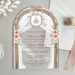 Islamische Hochzeit der Rustikalen Wood-Flora Acryleinladungen