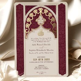 Islamische Hochzeit in Burgund und Gold Foil Folieneinladung