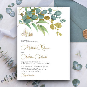 Islamische Hochzeit in der Eukalyptus-Goldene Zwei Einladung