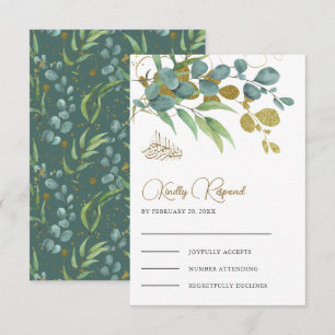 Islamische Hochzeit in der Eukalyptus-Goldene Zwei RSVP Karte