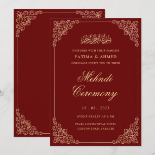 Islamische Hochzeit in Mehndi Red Gold Einladung
