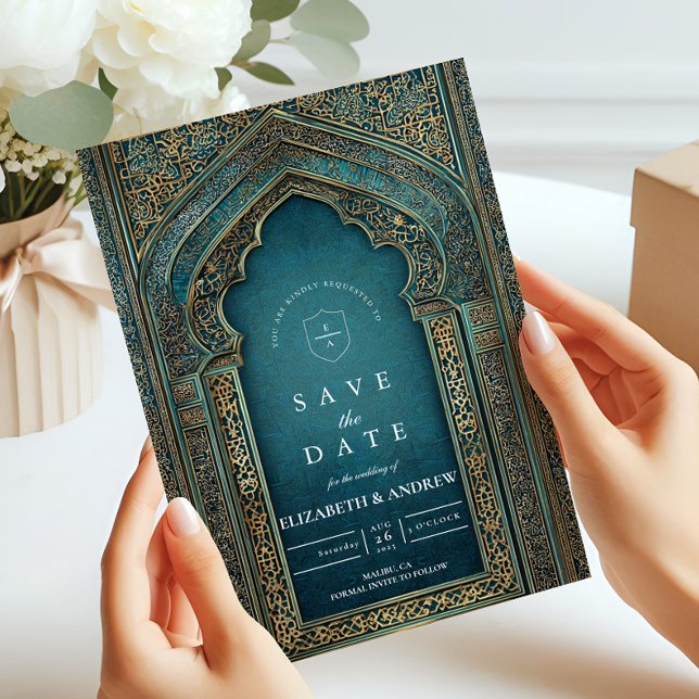 Islamische Hochzeit mit blauer Architektur Save The Date (Von Creator hochgeladen)