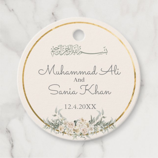 Islamische Hochzeit mit Cream und Gold-Floral Geschenkanhänger (Vorderseite)