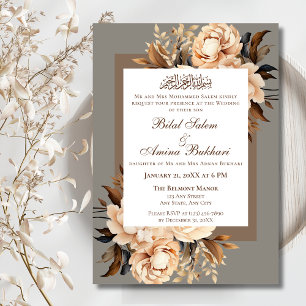 Islamische Hochzeit mit elegantem Cream und braune Einladung