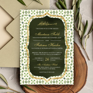 Islamische Hochzeit mit Olive Green und Gold Einladung