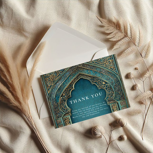 Islamische Hochzeit mit Teal-Torbogen Dankeskarte (Von Creator hochgeladen)