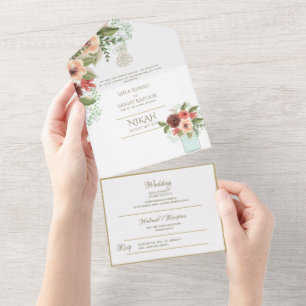 Islamische HOCHZEIT NIKAH WALLIMAH Gold Blumen All In One Einladung