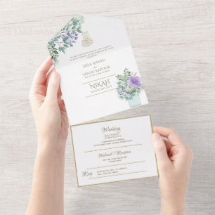 Islamische HOCHZEIT NIKAH WALLIMAH Gold Blumen All In One Einladung
