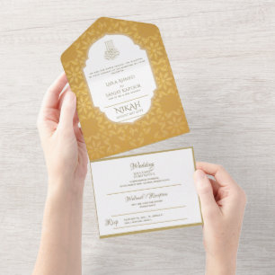 Islamische HOCHZEIT NIKAH WALLIMAH Gold Verziert A All In One Einladung
