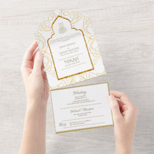 Islamische HOCHZEIT NIKAH WALLIMAH Gold Verziert A All In One Einladung
