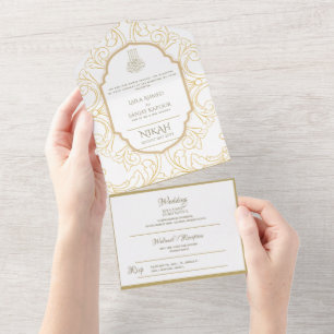 Islamische HOCHZEIT NIKAH WALLIMAH Gold Verziert A All In One Einladung