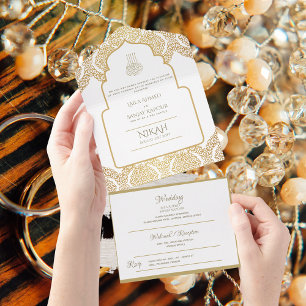 Islamische HOCHZEIT NIKAH WALLIMAH Gold Verziert A All In One Einladung