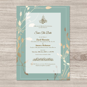 Islamische Hochzeit Salbeigrün & Gold Save The Date