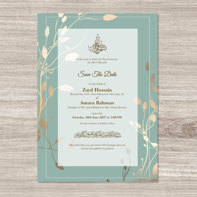 Islamische Hochzeit | Salbeigrün & Gold Save The Date (Von Creator hochgeladen)