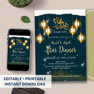 Islamische Iftar-Einladung 'Sternennacht' mit gold Einladung