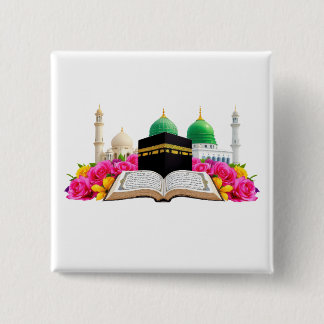 Islamische Kunst Koran mit Moschee und Rose Button