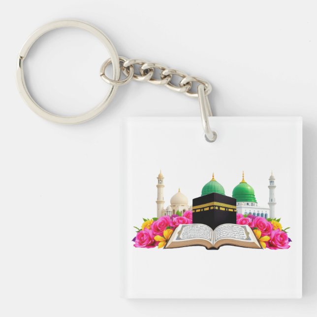 Islamische Kunst Koran mit Moschee und Rose Schlüsselanhänger (Vorderseite)
