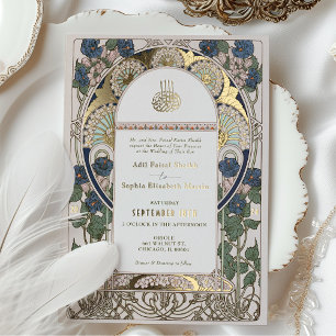 Islamische Navyblaue Hochzeit Art Nouveau Mucha Folieneinladung