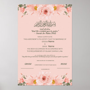 Islamische Nikah-Urkunde Blush Pink Wasserfarbe Poster