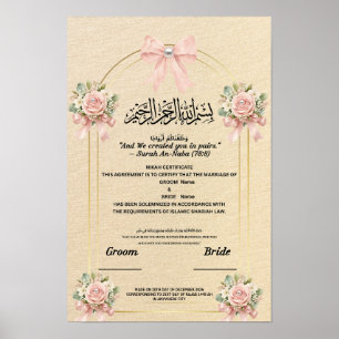 Islamische Nikah-Urkunde Blush Rosa-Schleife Perle Poster