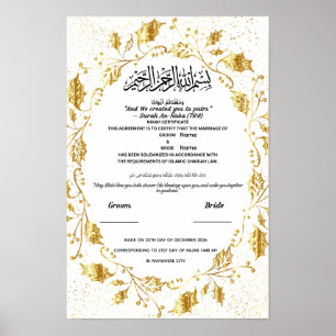 Islamische Nikah-Urkunde Elegantes Goldfolienblatt Poster
