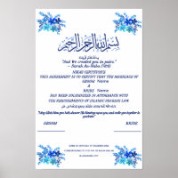 Islamische Nikah-Urkunde Königliches Blau Aquarell