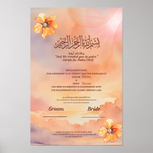 Islamische Nikah-Urkunde Pfirsich-Blüten & Perlen Poster