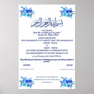 Islamische Nikah-Urkunde Royalblau Aquarell Poster