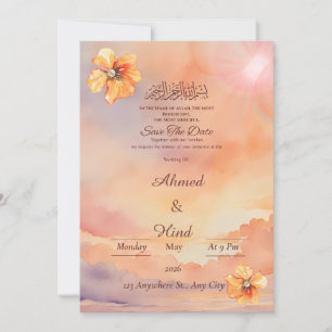 Islamische Pfirsich-Sonnenuntergangs-Save-the-Date Save The Date