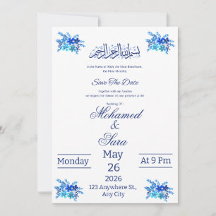 Islamische Save-the-Date-Karte Königlich Blau Aqua Einladung