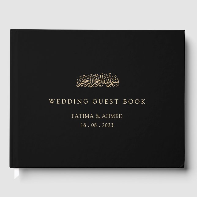 Islamische Schwarze-Minimal-Hochzeit Gästebuch (Vorderseite)