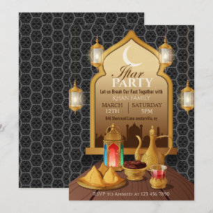 Islamischer Goldener Bogen, Laternen & Essen Iftar Einladung