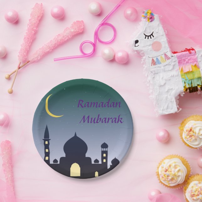 Islamischer Halbmond Ramadan Kareem Typografische  Pappteller (Party)