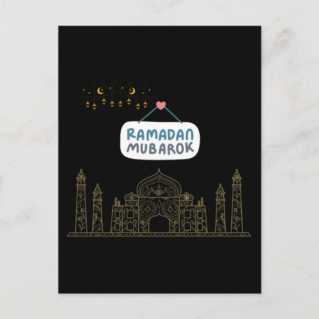 Islamischer Halbmond Ramadan Kareem Typografische  Postkarte (Vorderseite)