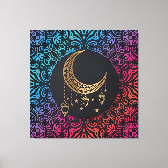 Islamischer Mond und Blumendesign Leinwanddruck (Vorderseite)