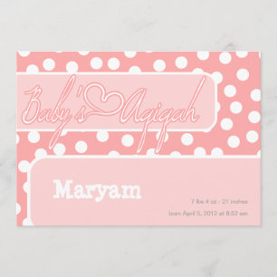 Islamischer Polka dot pink baby aqiqah bismillah Einladung