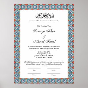 Islamischer Stil Nikkah-Zertifikat Plakat