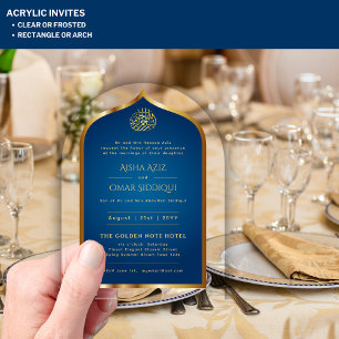 Islamisches Blau Gold Nikah Muslimische Hochzeit E Acryleinladungen