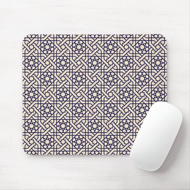 Islamisches Blaues weißes marokkanisches geometris Mousepad (Mit Mouse)