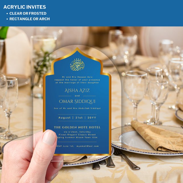 Islamisches Blue-Nikah-Moslem-Hochzeitselegante Acryleinladungen (Von Creator hochgeladen)