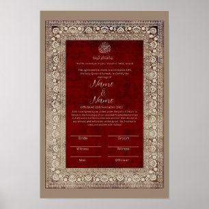 Islamisches Elegant-Rot-Gold-Nikkah-Zertifikat Poster