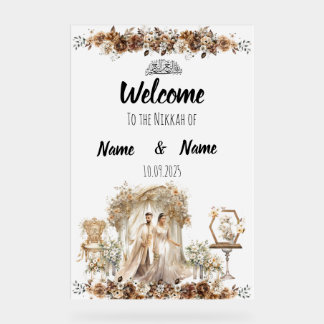 Islamisches elegantes Blumenbraun Nikkah Wedding-Z Acrylschild