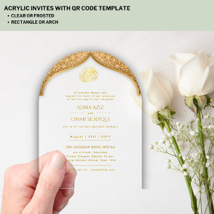 Islamisches Gold Nikah Walima Muslimische Arch Ele Acryleinladungen