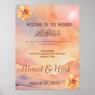Islamisches Hochzeits-Willkommensschild Pfirsich Poster