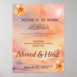 Islamisches Hochzeits-Willkommensschild Pfirsich Poster