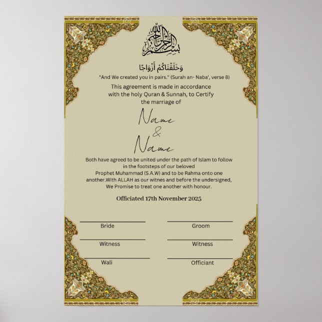 Islamisches Nikkah-Zertifikat Poster (Vorne)