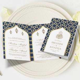 Islamisches QR-Code-Hochzeitsmuster Navy Gold für Einladung