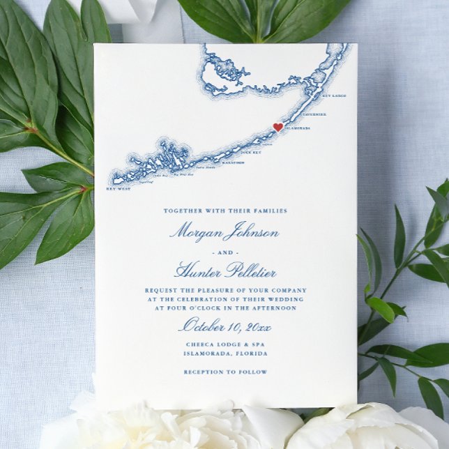 Islamorada FL Karte Elegant Navy Blue Wedding (Islamorada Florida Keys Wedding Invitation in Elegant Navy Blue from Coastal Map Designs)