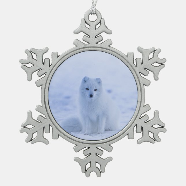 Island Arctic Fox Schneeflocken Zinn-Ornament (Vorderseite)